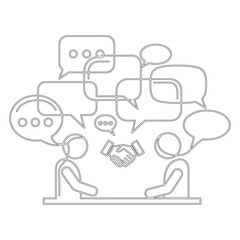 Obraz premium Line of two people shaking hands with speech bubbles line handshake communication agreement business meeting