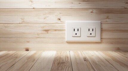 White Electrical Outlet on Distressed Wooden Wall Warm Lighting and Textured
