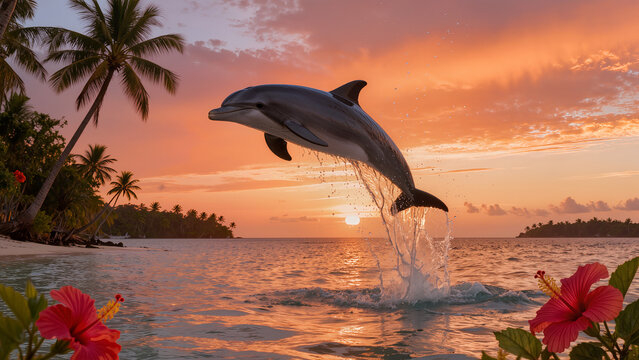 dolphin jumping at sunset