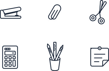 Obraz premium Set of 6 office supply icons vector, business stationery illustrations