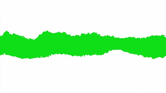 Green torn paper transition animation video. Ripped edge reveal effect with rough organic texture on transparent or white background 