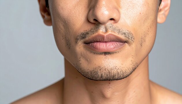 Close-up of a Man's Chin and Mouth Showing Emerging Stubble and Beard Growth