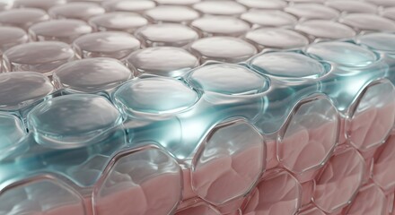 Abstract cellular structure with blue liquid flowing through channels