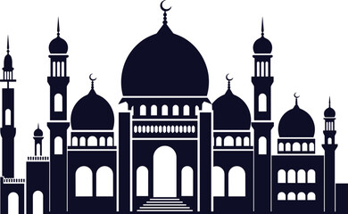 Grand Islamic mosque silhouette with domes and minarets, Arabic architecture landmark for Ramadan Kareem and Eid Mubarak celebration vector illustration design © MdRaziur