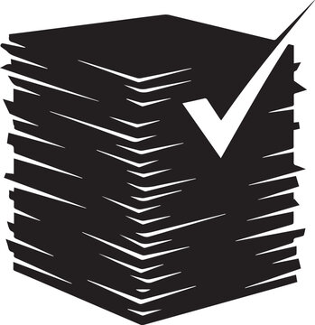 Stack of papers with check mark vector illustration representing completed work or task