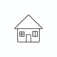 Fototapeta premium Simple line drawing of a house with a pitched roof, door, and two windows