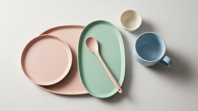 Pastel Tableware Set with Spoon and Mug.