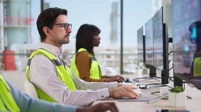 Engineer Operating Industrial Data Automation System On Computer
