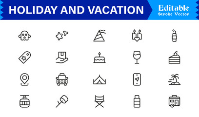 Holiday and Vacation Essentials – Professional Line Icon Set for Modern Travel Themes © MDSalim