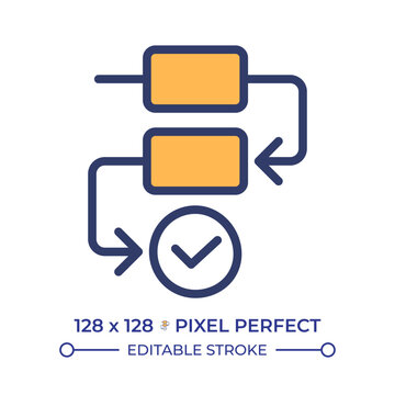 Process flow pixel perfect line color icon. Logical workflows, professional growth. Sequential tasks, career paths. Isolated vector illustration. Flat colorful symbol design. Editable stroke