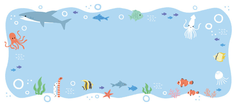 海の生き物のイラスト　フレーム