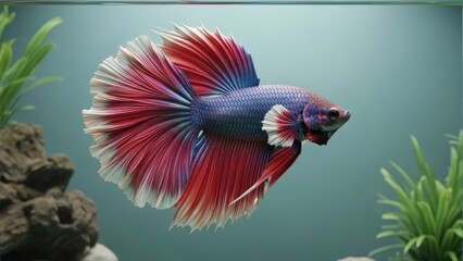 Fototapeta premium Vibrant Red and Purple Betta Fish Swimming.
