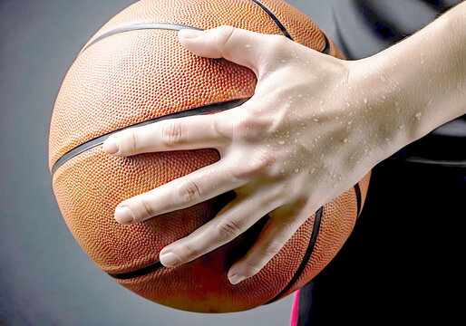 Close-up of a hand gripping a basketball, anticipating the basketball final four.