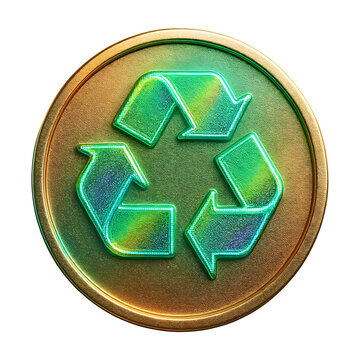 A gold and green recycling symbol on transparent background