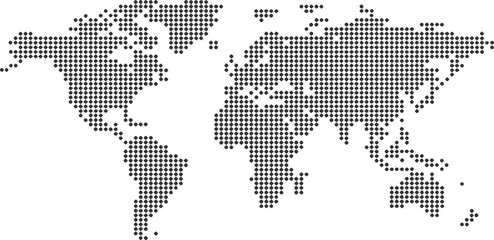 World Map Composed of Dark Purple and Black Dots on a White Background global earth © Hey world