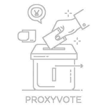 Minimal line of hand casting proxy vote into ballot box line minimal voting election hand casting vote