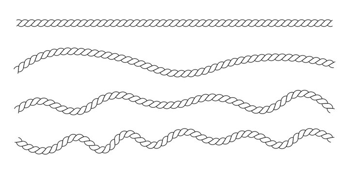 Twisted rope string overlay png on transparent background with realistic textile cord thread wool horizontal line for design decoration and craft mockup.