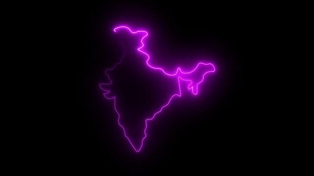 Indian map icon with a glowing blue neon effect on black background. motion graphics of concept. animation. 4k video