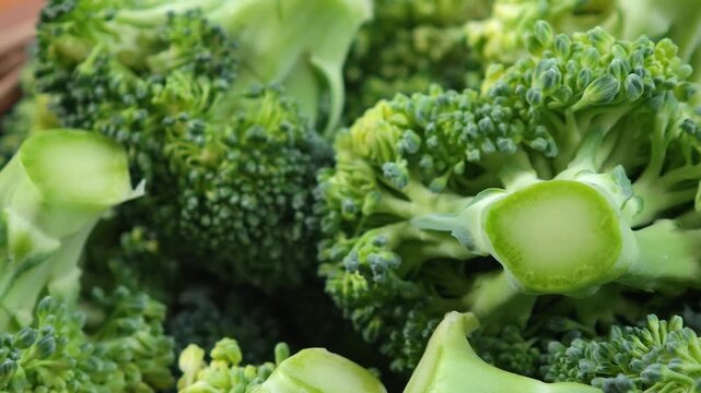 Fresh broccoli in a basket.	