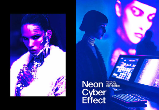 Neon Poster Photo Effect Mockup