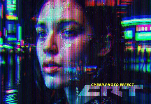 Cyber CRT Photo Effect Mockup
