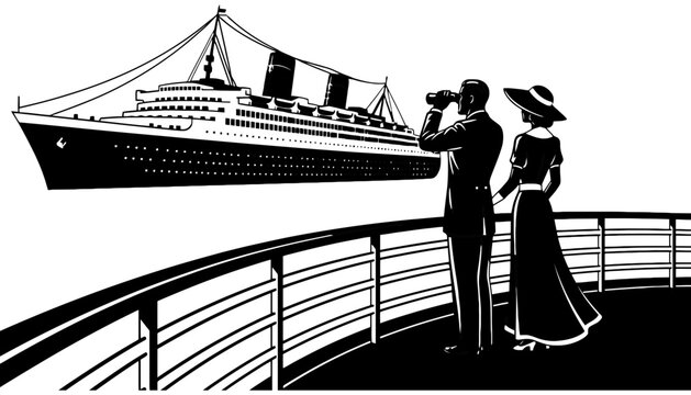 Ship silhouette vector illustration of a couple on a deck