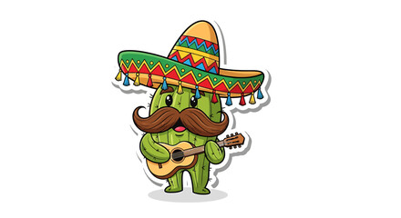 Cartoon green chili pepper character musician.