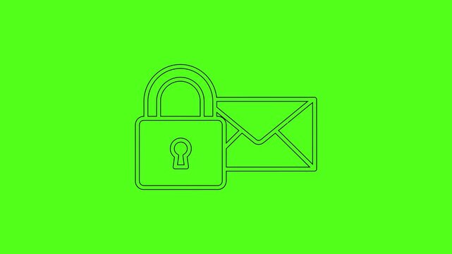 Encrypted Email Message with Lock Icon Line Art Animation on Green Screen
