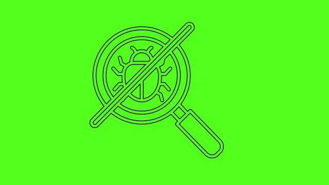 Software Bug Detection and Malware Scan Line Art Icon Animation on Green Screen