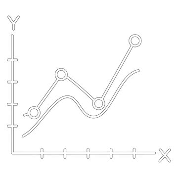 Simple black and white line graph with two intersecting lines and circular markers chart