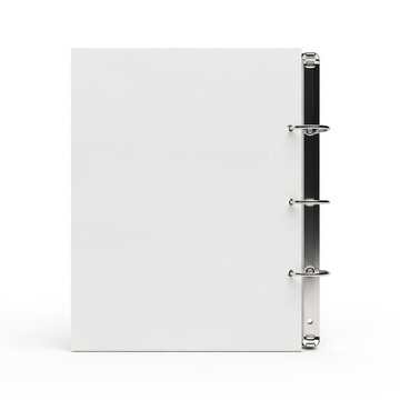 Empty binder with three black metal ring binders and a blank white page