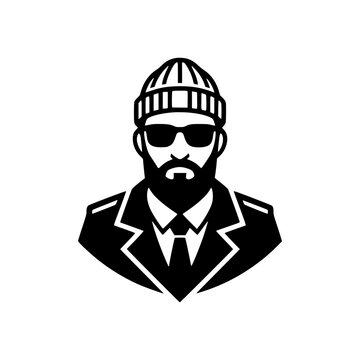 Cool bearded man vector illustration with beanie hat and sunglasses.
