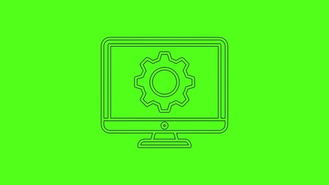 Computer Screen with Gear Animated Icon for Software Settings and IT Support