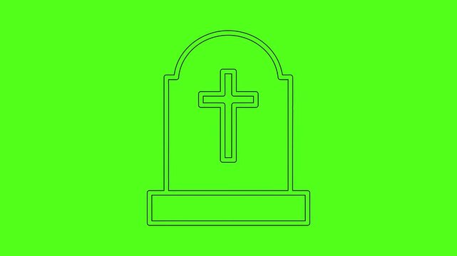 Cemetery Gravestone with Cross for Memorial and Funeral Line Art Animation