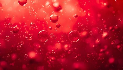 A close-up view of sparkling red bubbles in a vibrant liquid