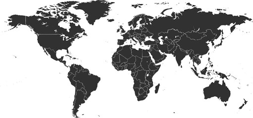 Highly detailed world map vector illustration featuring political borders of all countries and continents for global geography and international business © OBAYDUL