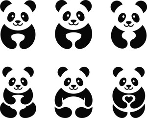 Fototapeta premium PrintPanda silhouette vector, cartoon animal icon, black and white wildlife graphic, cute bear