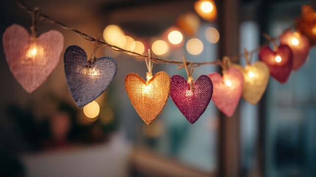 Decorative heart shaped lights festive mood