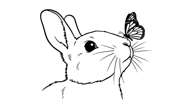 A rabbit silhouette illustration with a butterfly on its nose