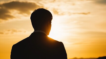 Fototapeta premium momentum. Silhouetted figure against a golden sunset sky, symbolizing freedom and breakthrough. inspiring travel planning.