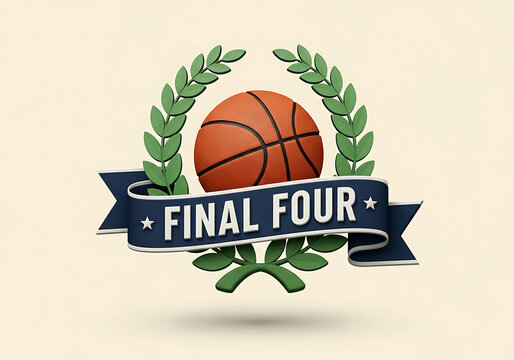 Celebrate the basketball final four with this iconic emblem featuring a basketball and laurel wreath.
