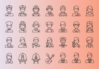 Obraz premium Diverse collection of line art icons depicting various professions and activities in minimalist style