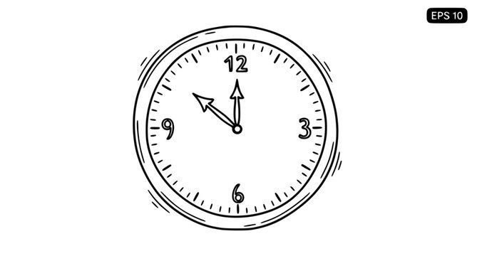 Hand drawn eight o clock icon time management sketch vector EPS 10