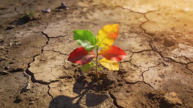 Aerial Overhead View of a Colorful Seedling in Serene Desolate Terrain
