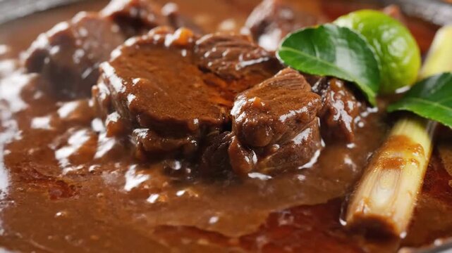 Slow cooked beef stew/rendang with aromatic herbs.