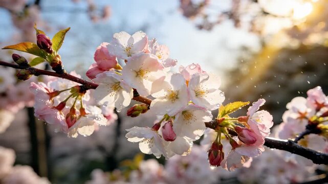 Serene High-Definition Cherry Blossom Unfurling Beneath Morning Rays