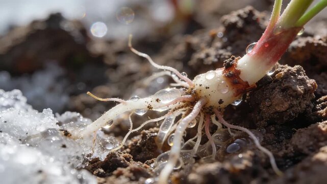 Extreme Macro Focus on Tiny Rootlets Anchoring in Thawed Earth - Spring Growth and Nature Detail