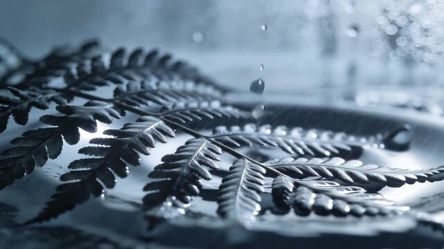 High-Speed Photography of Raindrops Creating Intricate Designs on Fern Fronds