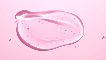 Pink cosmetic gel texture isolated on pink background, moisturizing skincare serum bubble texture