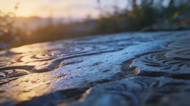 Timelapse of Dew Evaporating from Patterned Stone at Daybreak